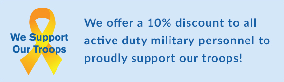 We offer a 10% discount to all avtive duty military personnel to proudly support our troops!